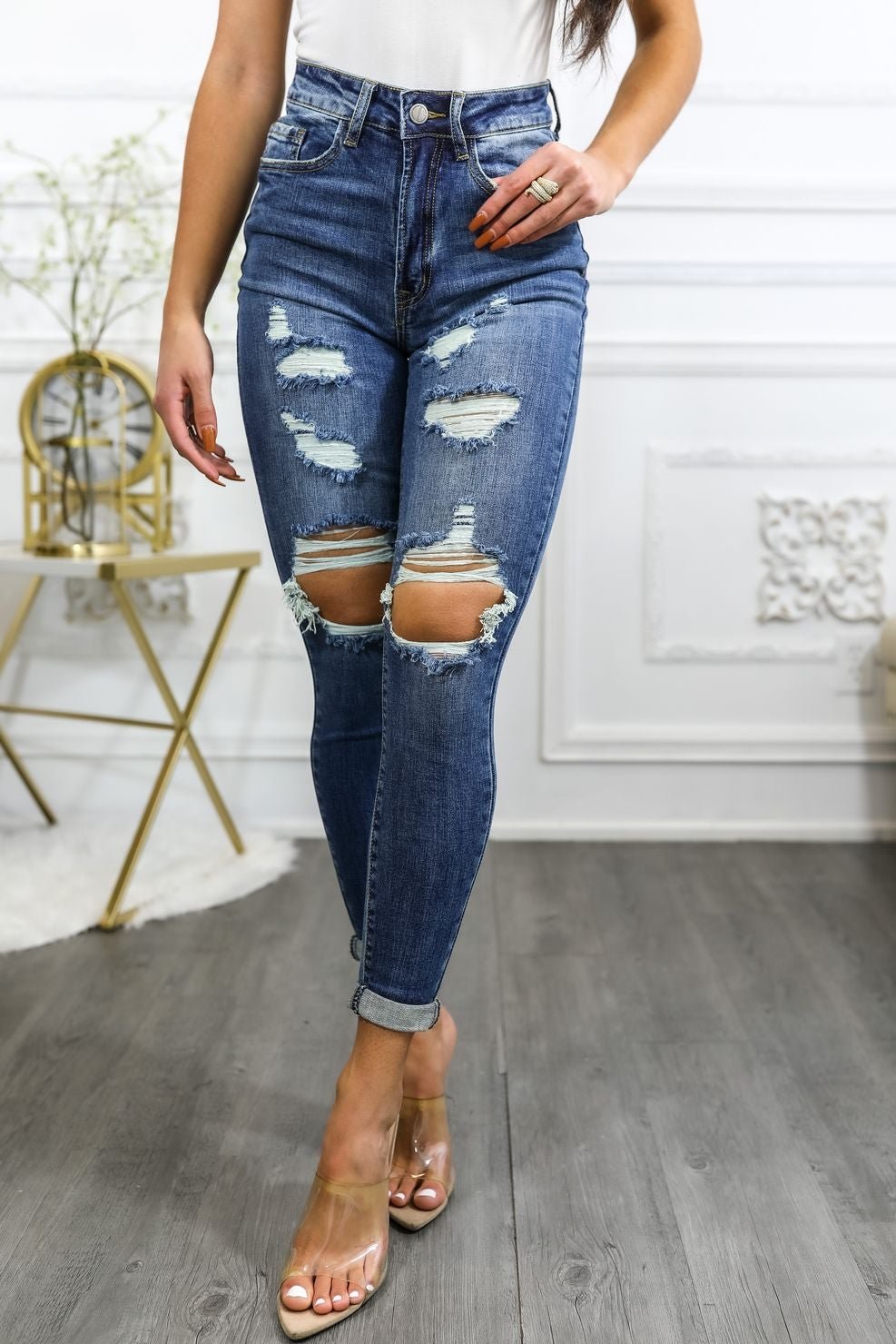 Roll Them Up Ripped N Distressed Ankle Cut Denim Jeans