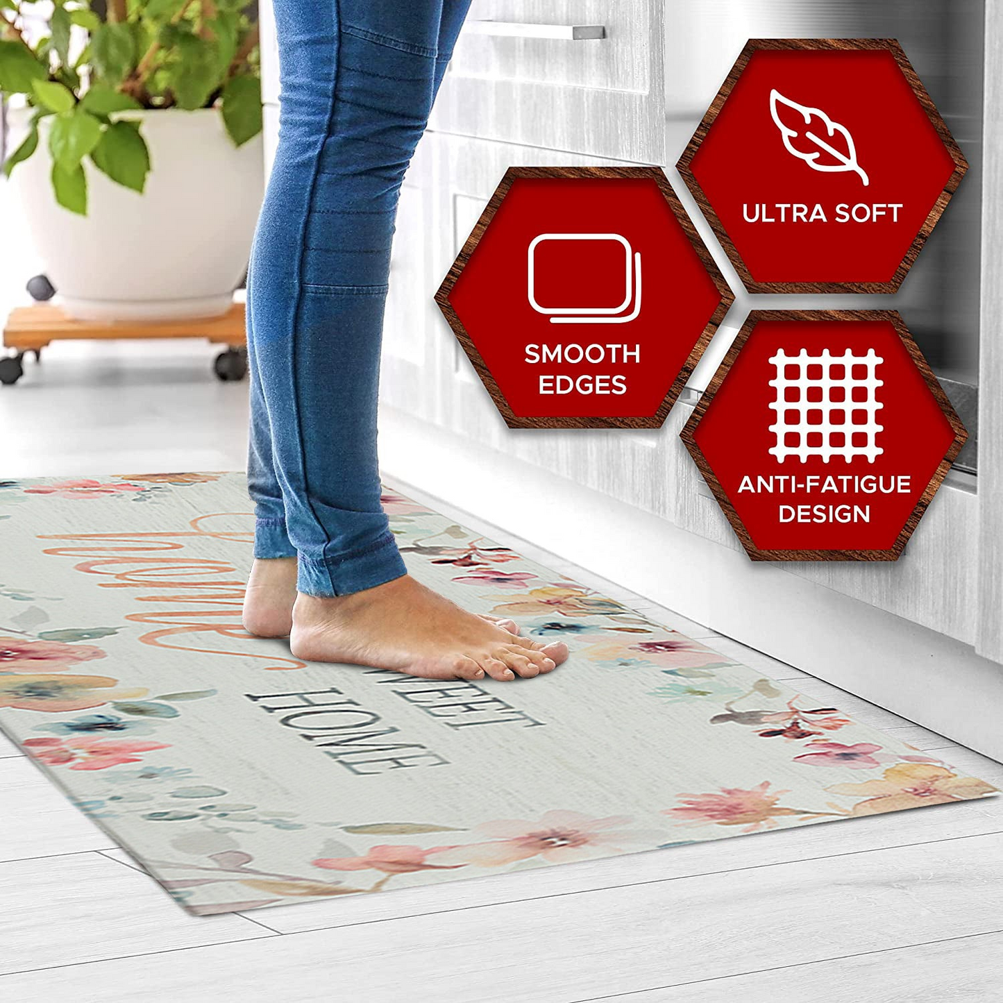 20" x 55" Chic Anti-Fatigue Memory Foam Kitchen Runner Mat (Home Sweet Home)