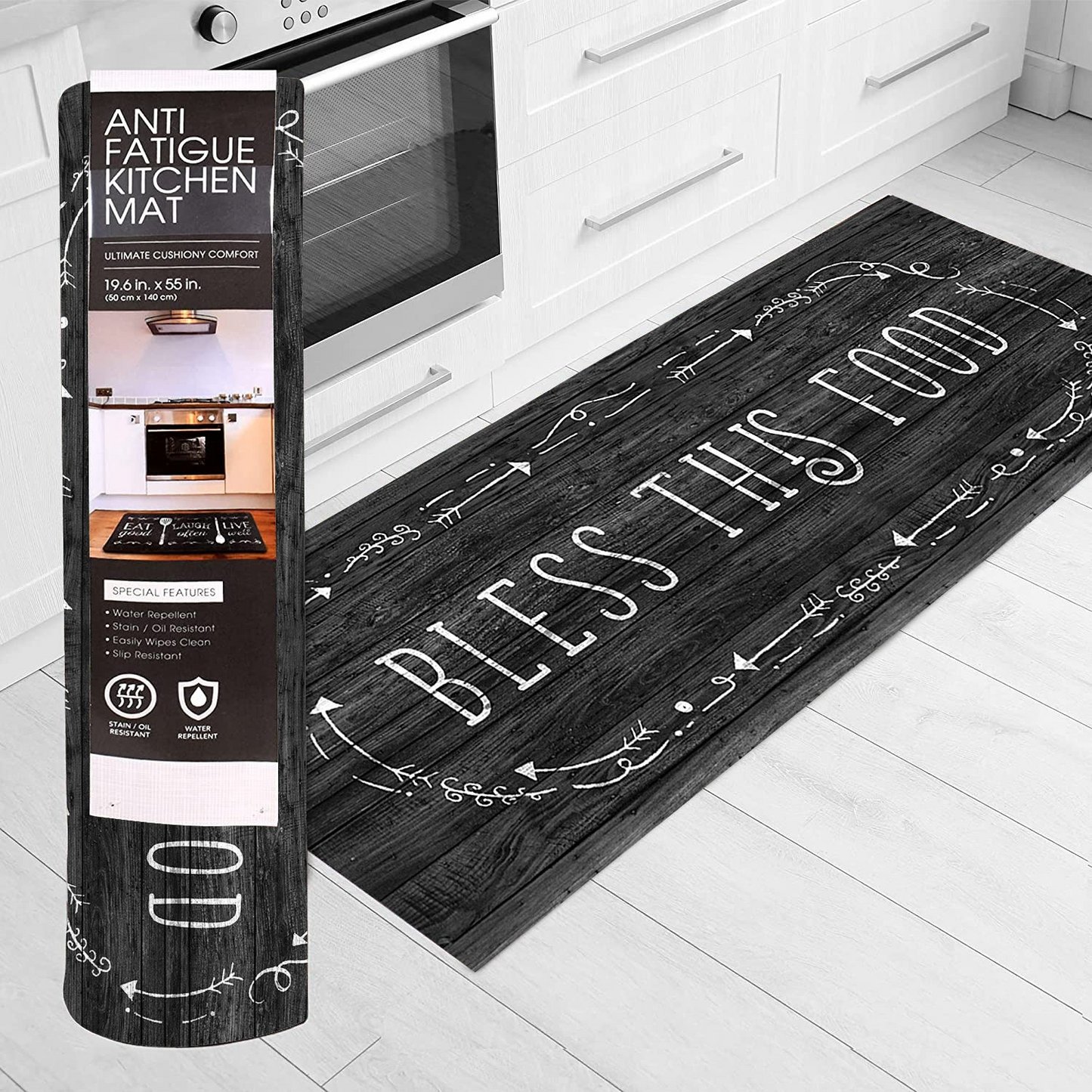 20"x55" Oversized Cushioned Anti-Fatigue Kitchen Runner Mat (Bless This Food)