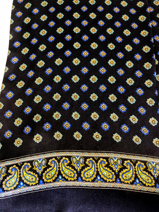 Flower Paisley Navy Blue 100% Silk Scarf 157 x 27 cm