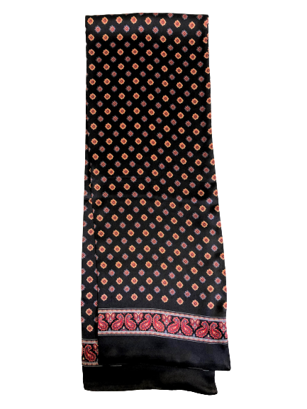 Flower Paisley Black Red 100% Silk Scarf 157 x 27 cm