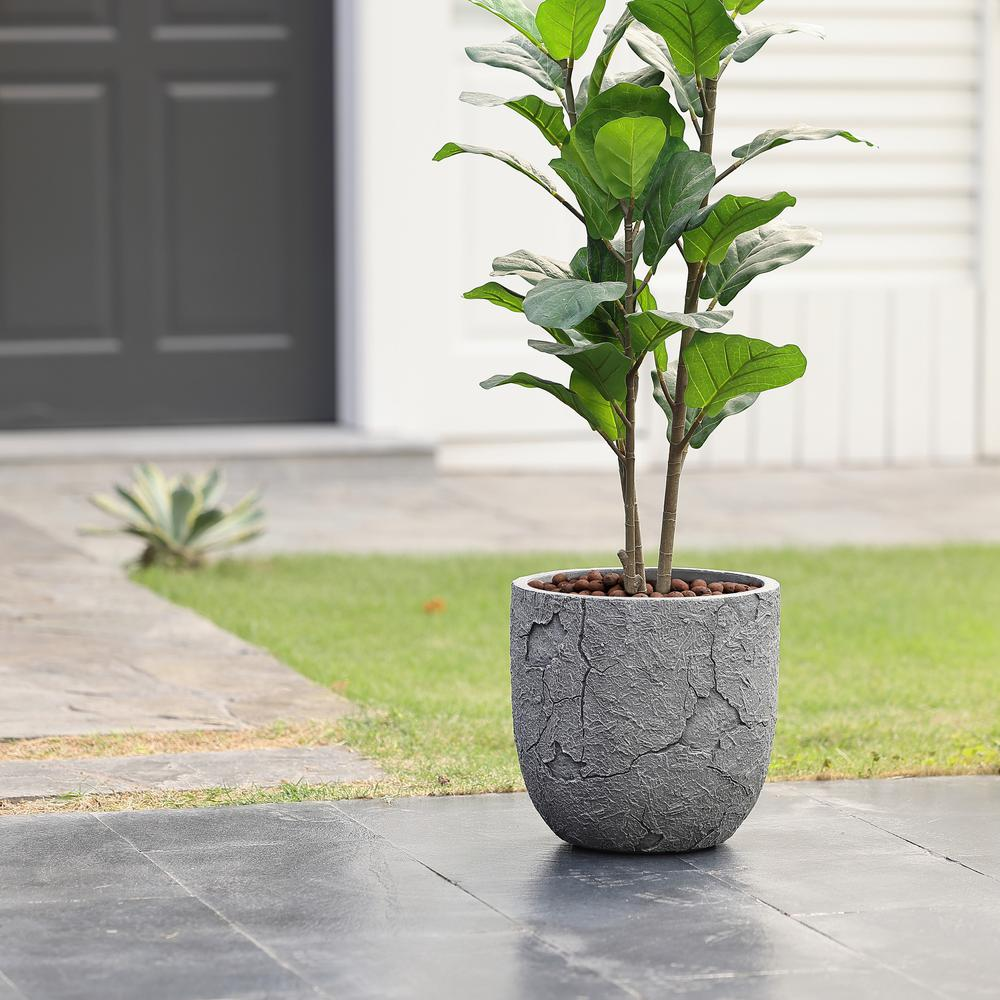 Crackle Gray MgO 14.6" Round Planter