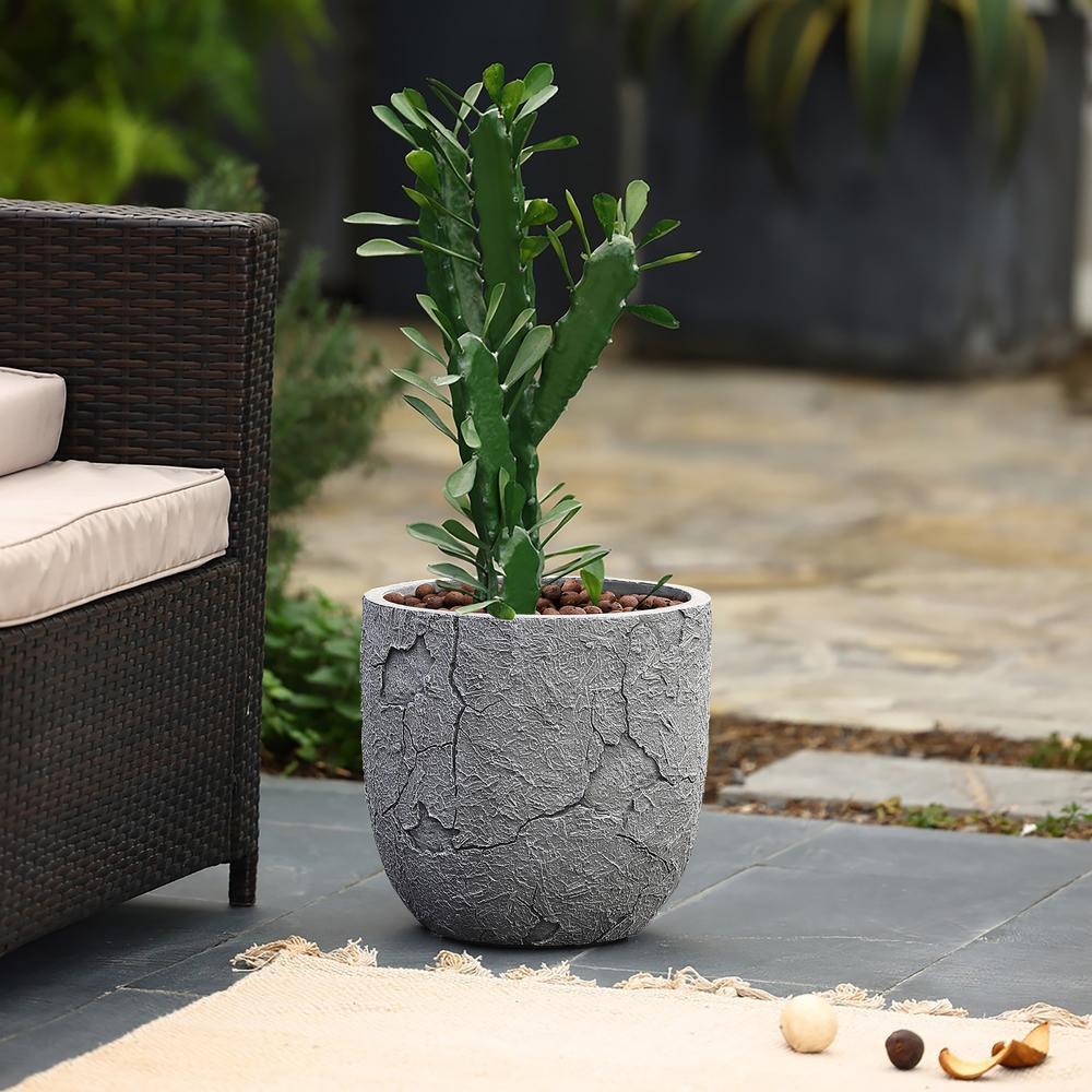 Crackle Gray MgO 14.6" Round Planter