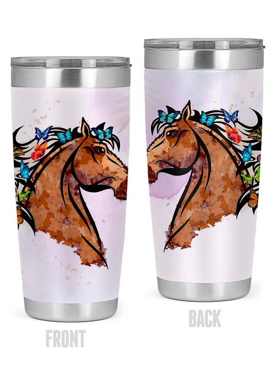 Brown Horse With Butterflies Tumbler -SPIdeals Designs