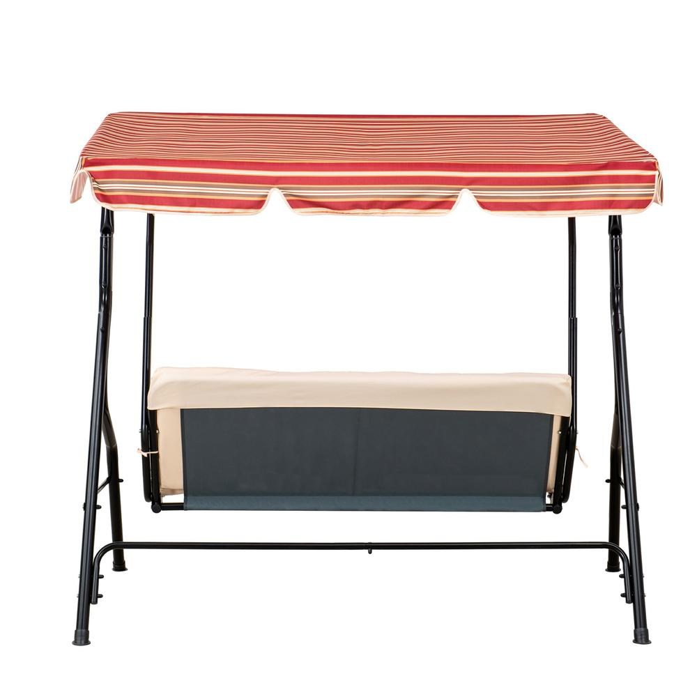 Sunjoy Tan and Red Striped Covered 2 Seatt Swing with Tilt Canopy