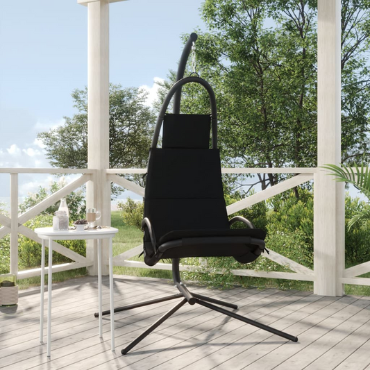 vidaXL Garden Swing Chair with Cushion Black Oxford Fabric and Steel