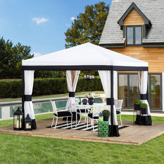 10 ft. x 10 ft. Black and White Steel Gazebo