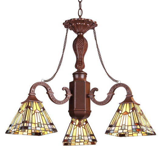 KINSEY Tiffany-style Mission 3 Light Mini Chandelier 23" Wide