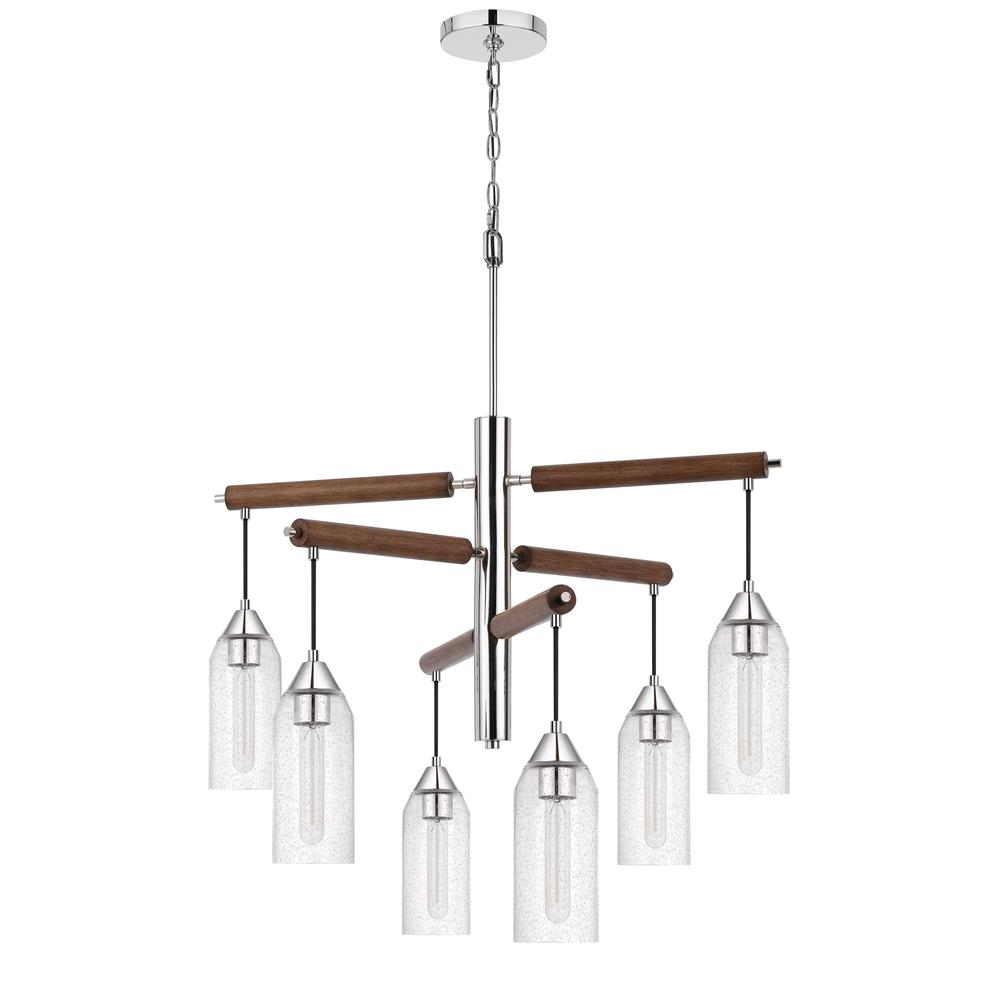 Massillon rubber wood chandelier with hanging bulbbed glass shades