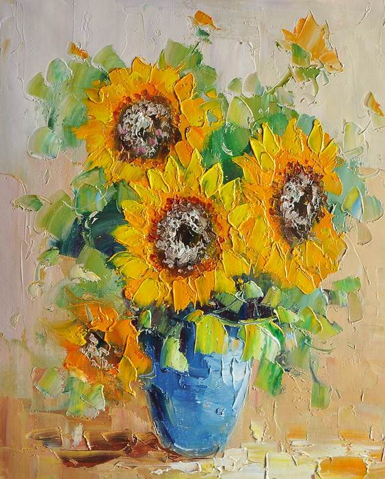 Sunflower Vase Knife Art Painting