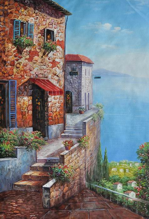 Knife Brown Blue Art Mediterranean Painting