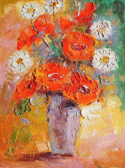 Knife Art Orange White Flower Painting