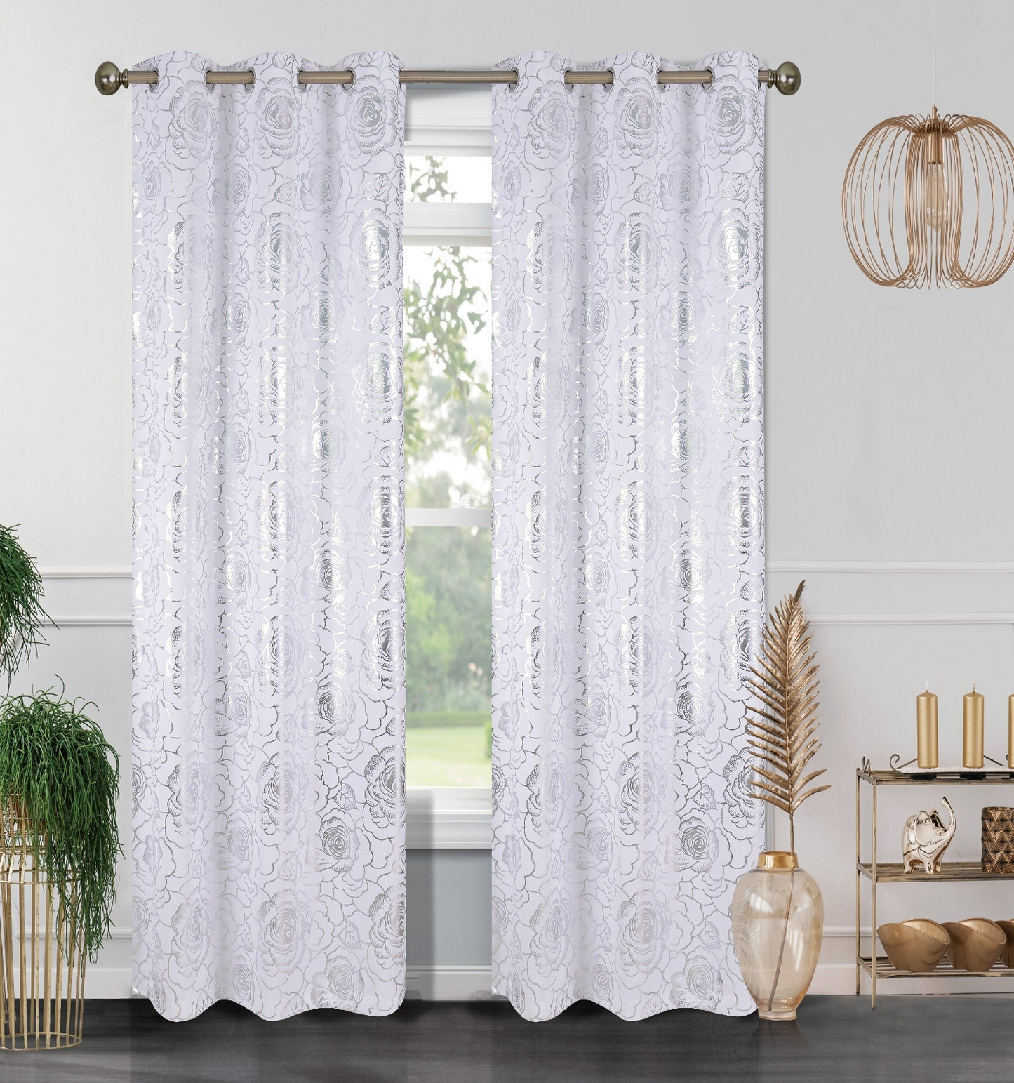 Floral Metallic  Blackout Thermal Grommet Curtain Panels (Set of 2)