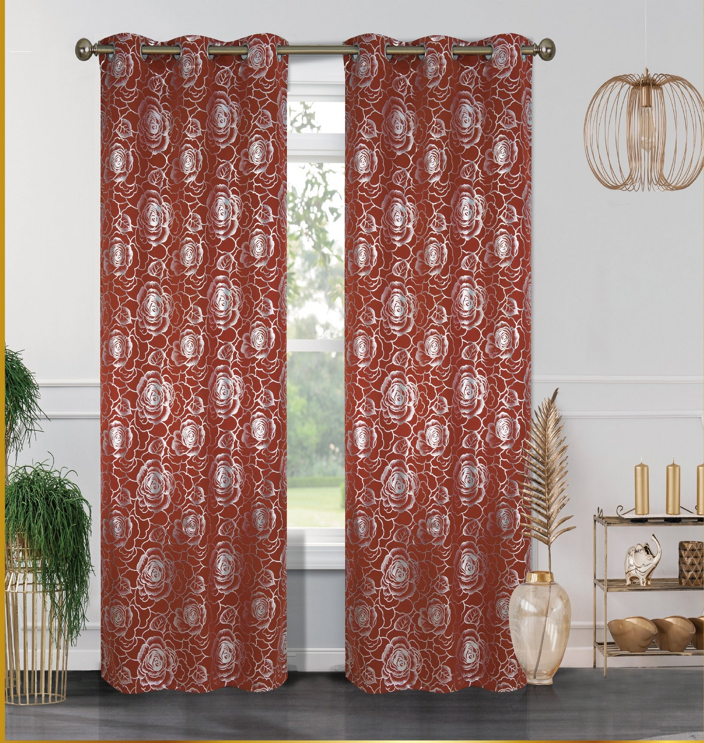 Floral Metallic  Blackout Thermal Grommet Curtain Panels (Set of 2)