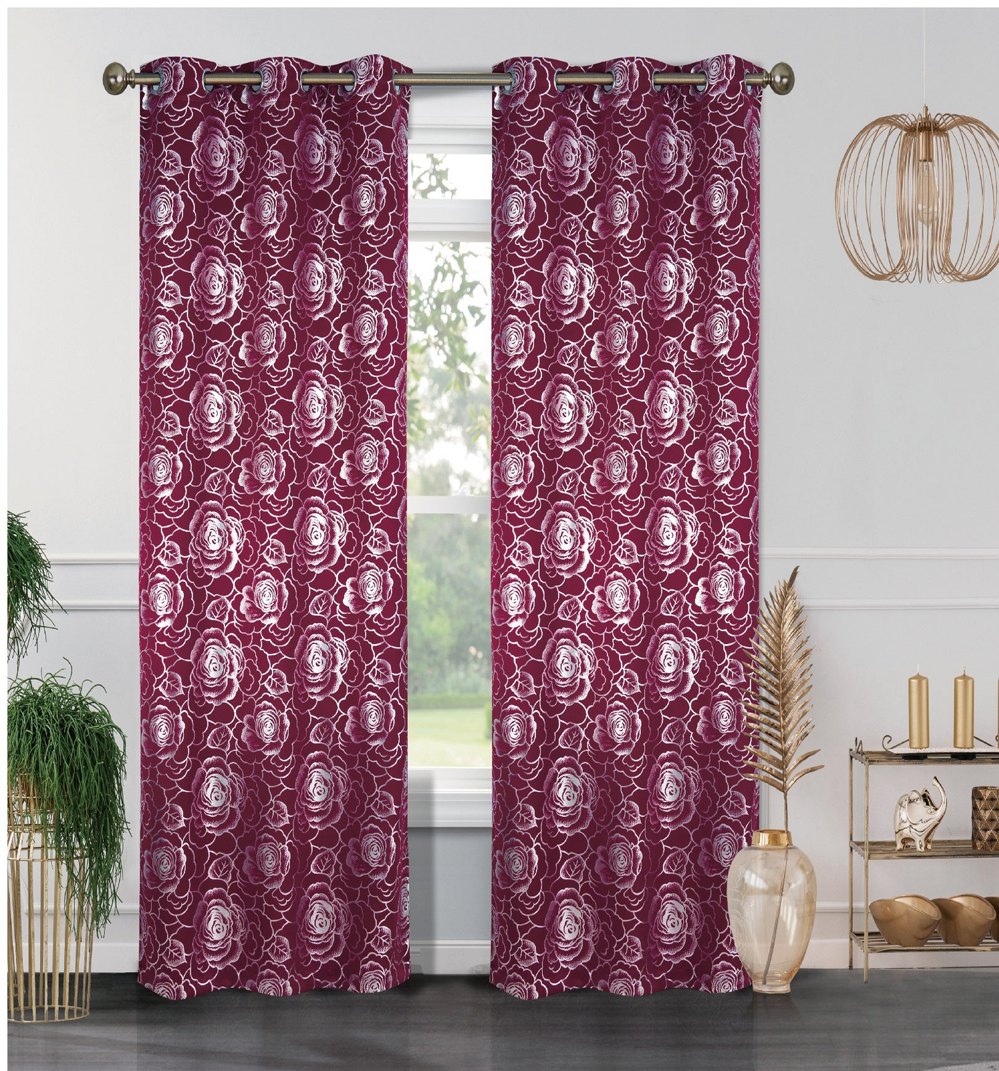 Floral Metallic  Blackout Thermal Grommet Curtain Panels (Set of 2)