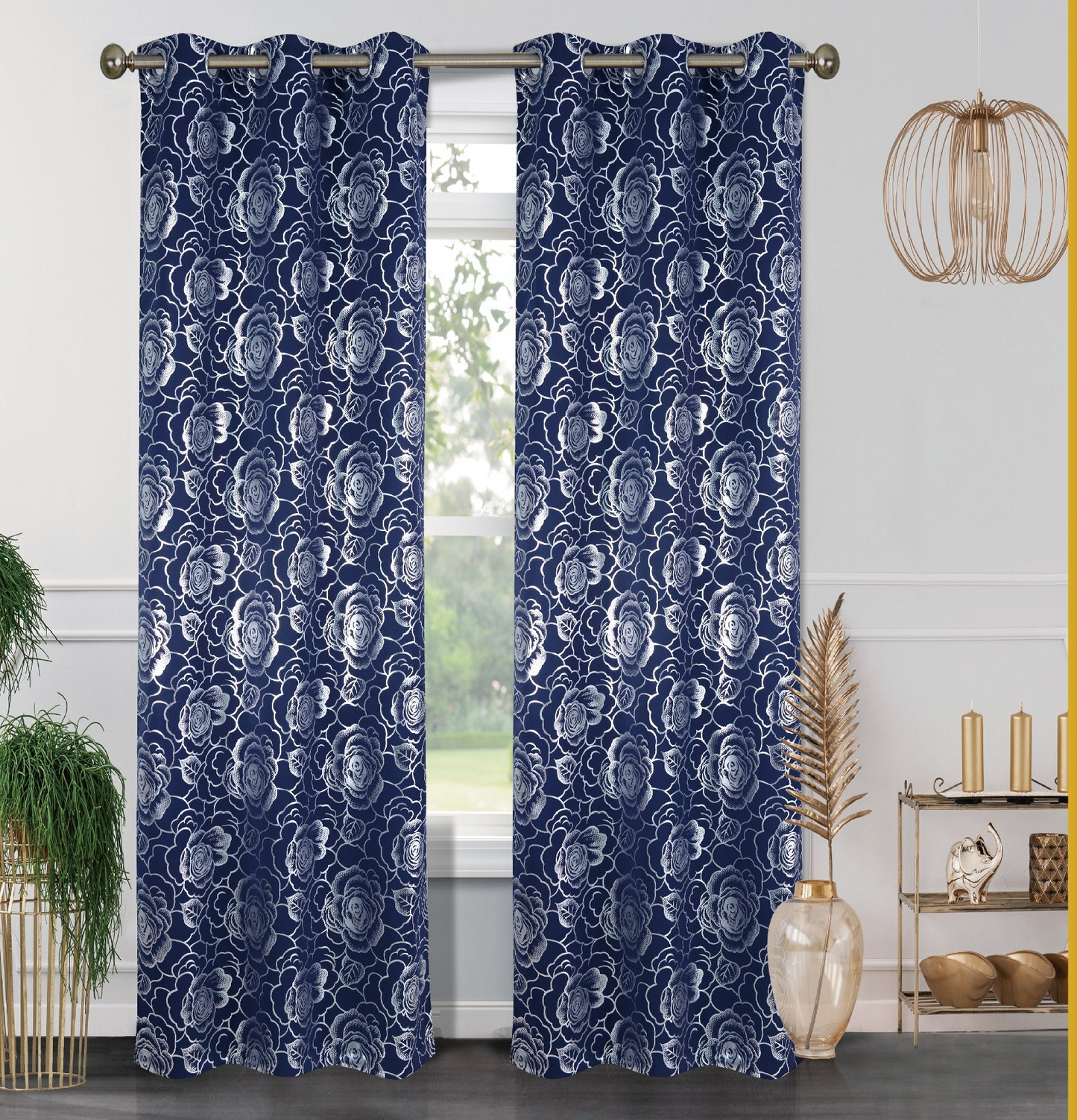 Floral Metallic  Blackout Thermal Grommet Curtain Panels (Set of 2)