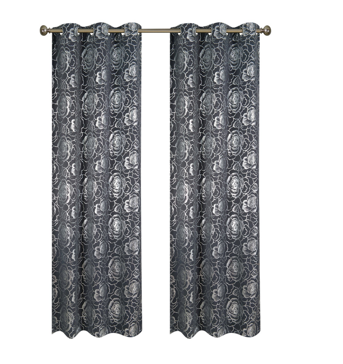 Floral Metallic  Blackout Thermal Grommet Curtain Panels (Set of 2)