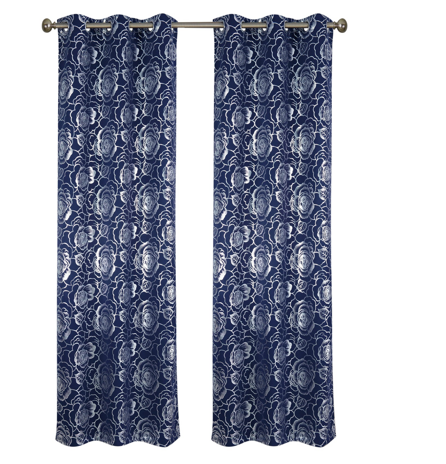 Floral Metallic  Blackout Thermal Grommet Curtain Panels (Set of 2)