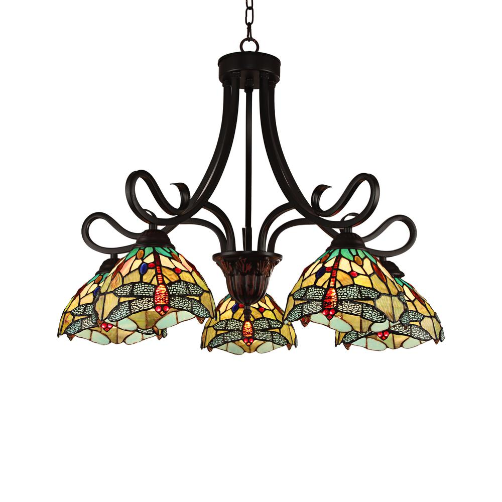 CHLOE Lighting EMPRESS Dragonfly Tiffany-style Dark Bronze 5 Light Large Chandelier 27 