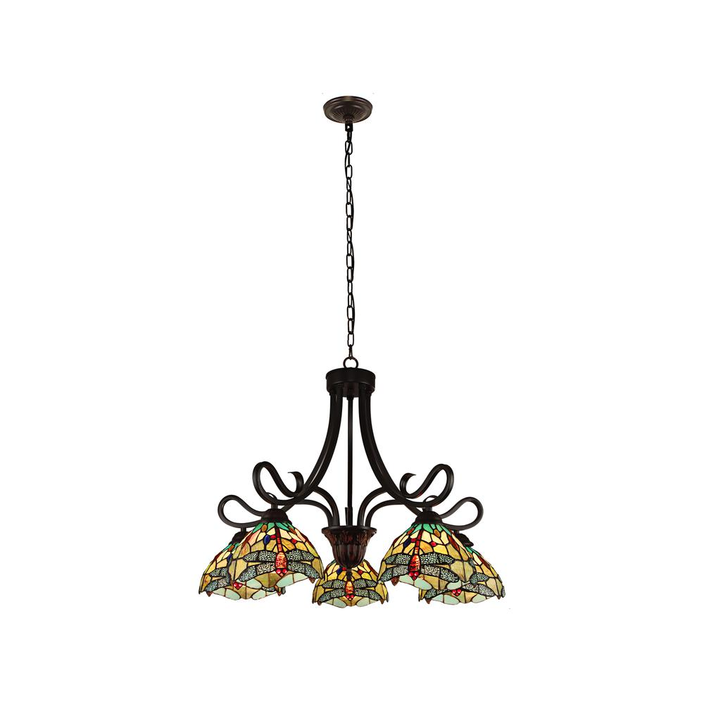 CHLOE Lighting EMPRESS Dragonfly Tiffany-style Dark Bronze 5 Light Large Chandelier 27 