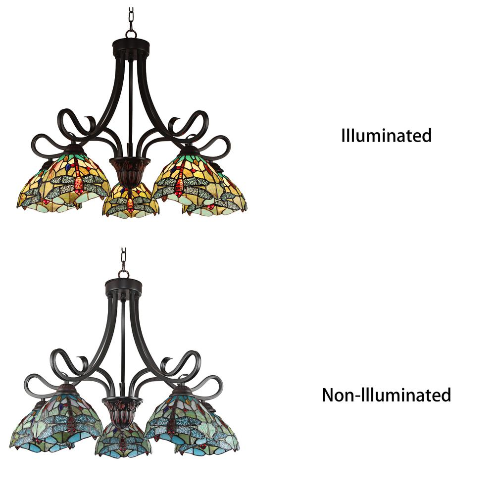 CHLOE Lighting EMPRESS Dragonfly Tiffany-style Dark Bronze 5 Light Large Chandelier 27 