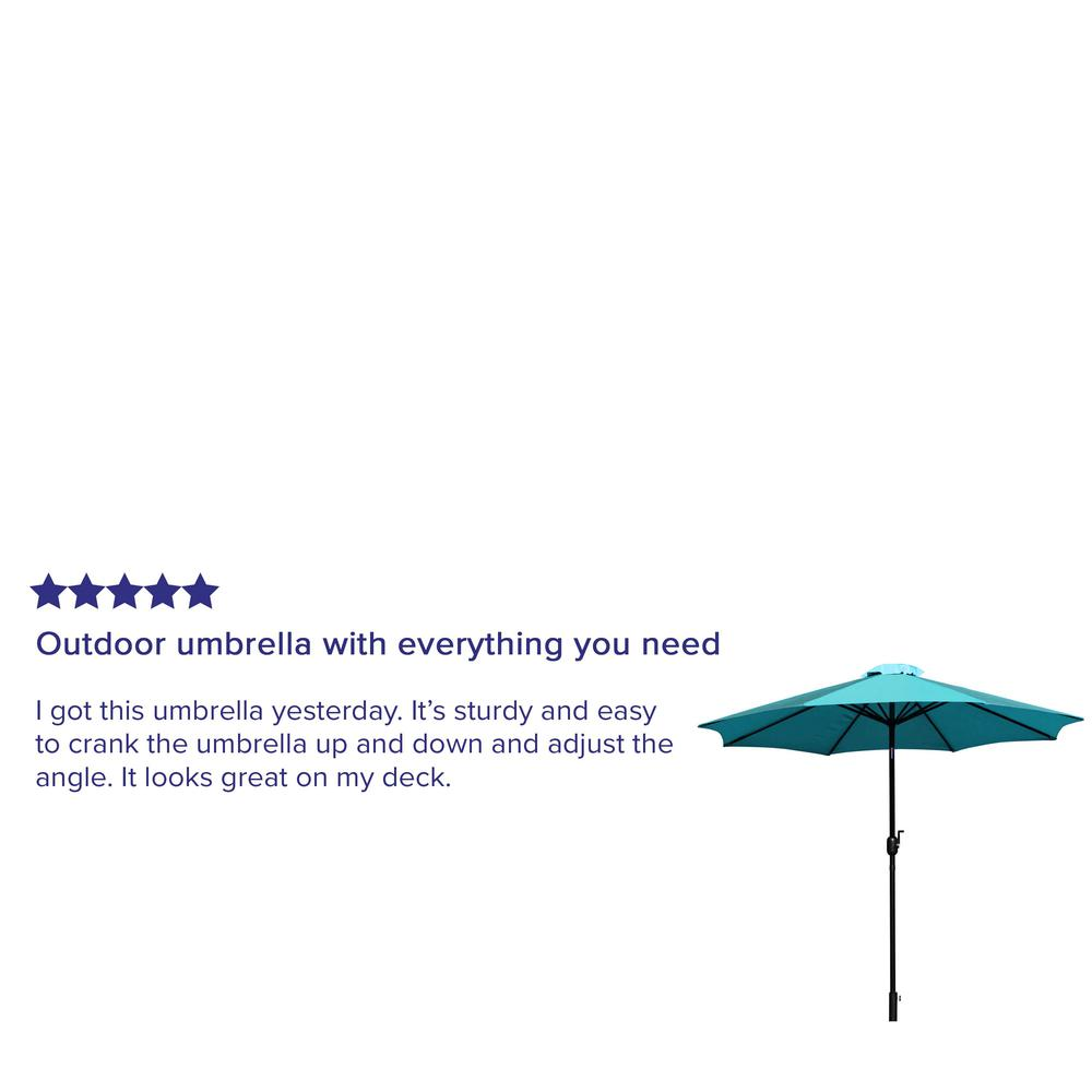 Teal 9 FT Round Umbrella with Crank and Tilt Function and Standing Umbrella Base