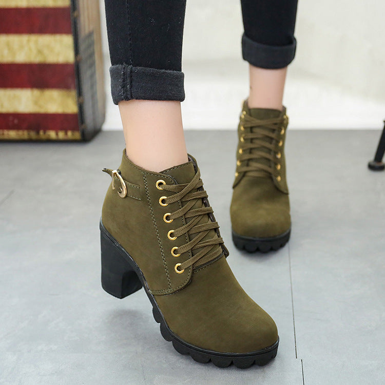 Chunky Block Heel Boots Buckle Ankle Boots