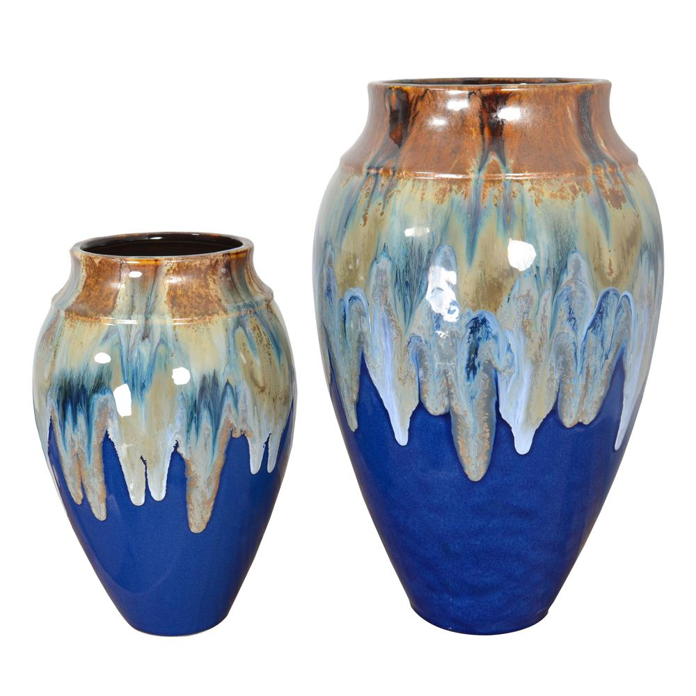 Blue Fusion Glazed Vase Set of 2