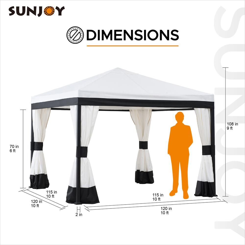 10 ft. x 10 ft. Black and White Steel Gazebo