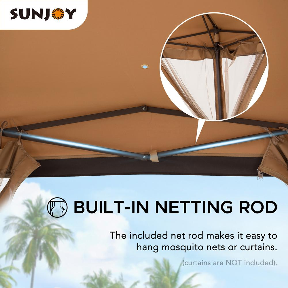 Sunjoy 11 ft. x 11 ft. Tan and Brown 2-tone Pop Up Portable Hexagon Steel Gazebo