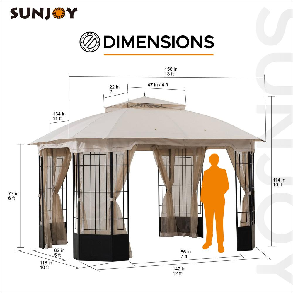 Sunjoy Patio Steel Frame 11 x 13ft 2 Tier Soft Top Octagon Gazebo