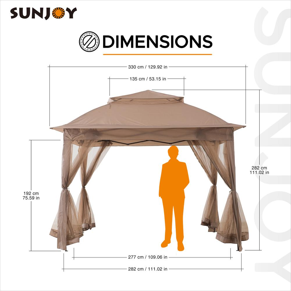 Patio Brown Steel Frame 11 x 11 ft Pop Up Portable 2 Tier Soft Top Gazebo