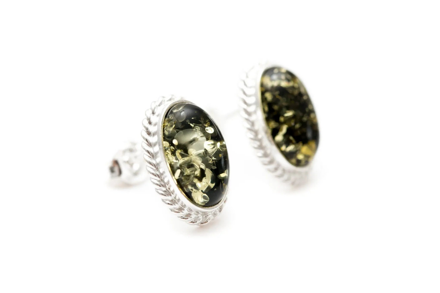 Green Amber Quintessence Stud Earrings