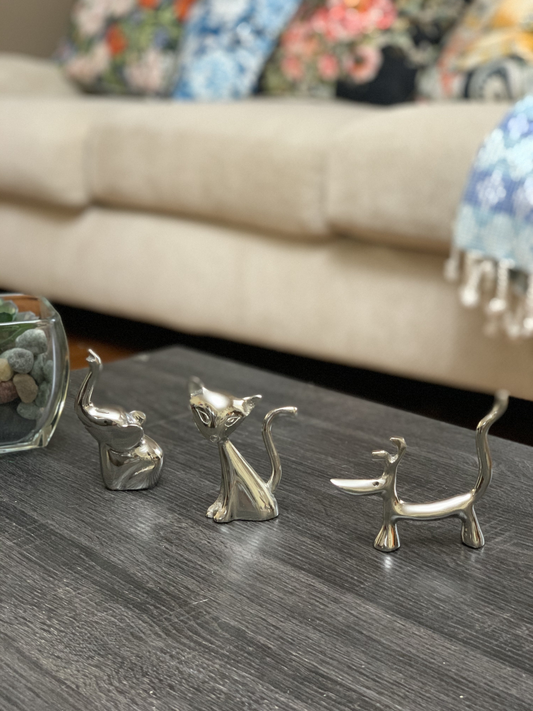 Vibhsa Dog Cat & Elephant Ring Holders Set - Silver