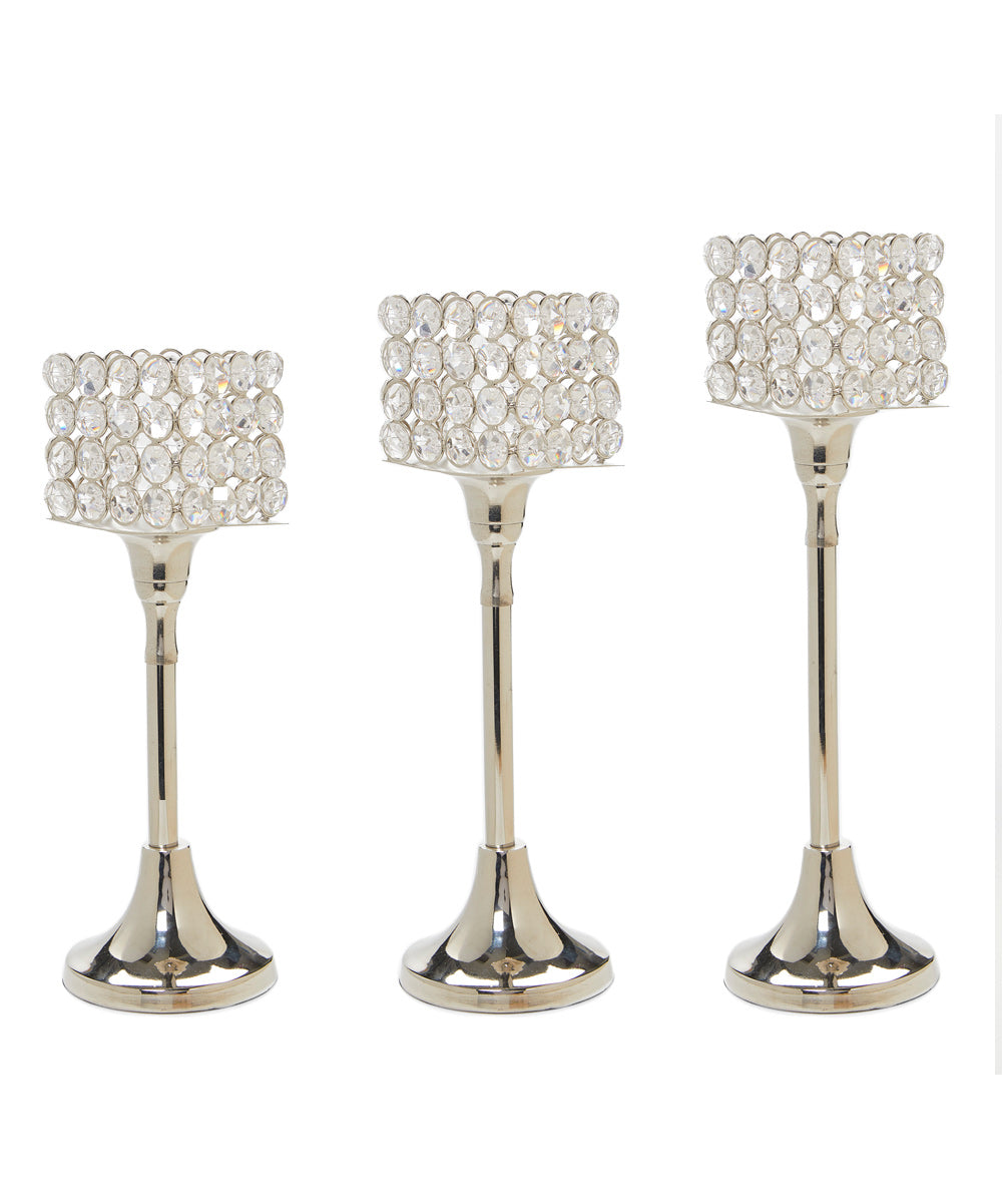 Vibhsa Crystal Aluminium Candle Holder Set of 3