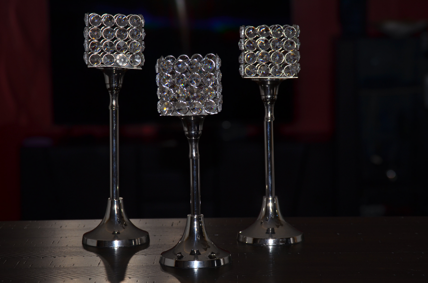 Vibhsa Crystal Aluminium Candle Holder Set of 3