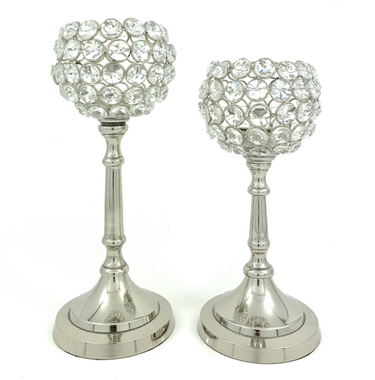 Vibhsa Round Crystal Aluminium Candle Holder Set of 2