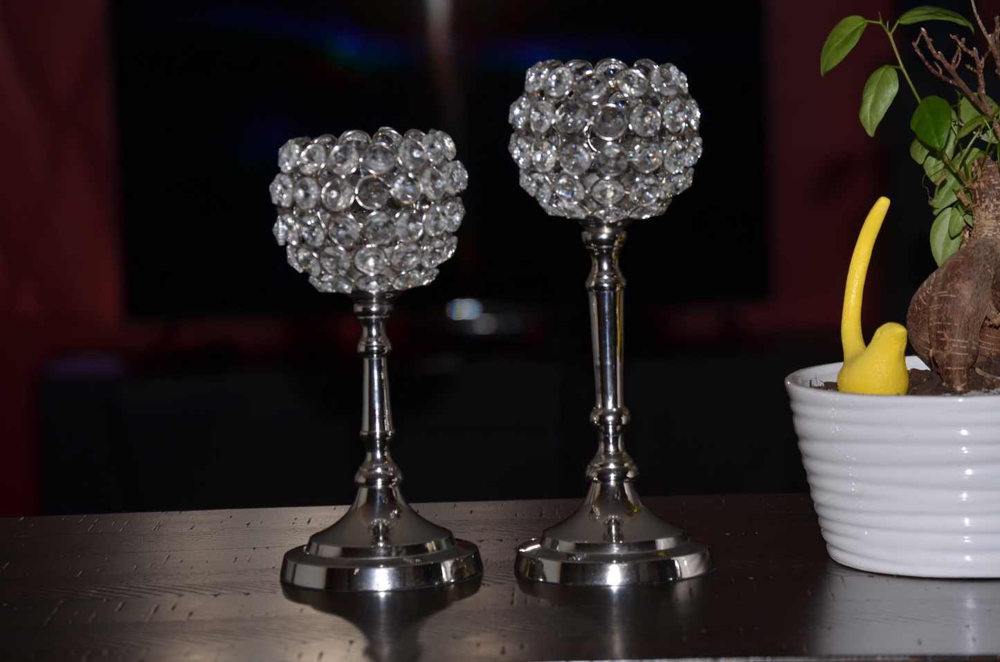 Vibhsa Round Crystal Aluminium Candle Holder Set of 2