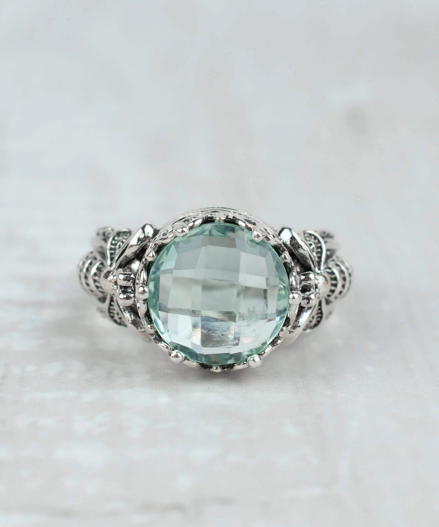 Bee Detailed Aquamarine Gemstone Filigree Art Women Silver Cocktail Ring