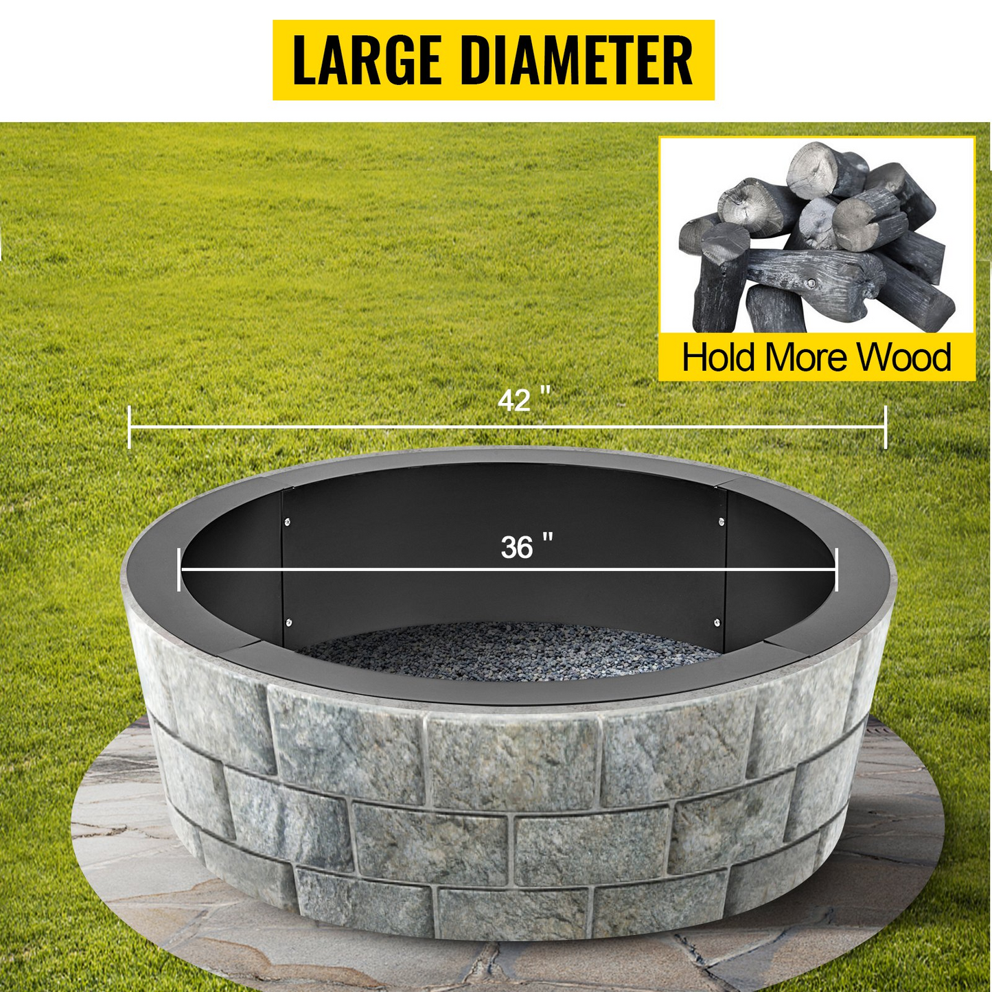 VEVOR Fire Pit Ring 42-Inch Outer/36-Inch Inner Diameter, Fire Pit Insert 3.0mm Thick Heavy Duty Solid Steel, Fire Pit Liner DIY Campfire Ring Above or In-Ground for Outdoor