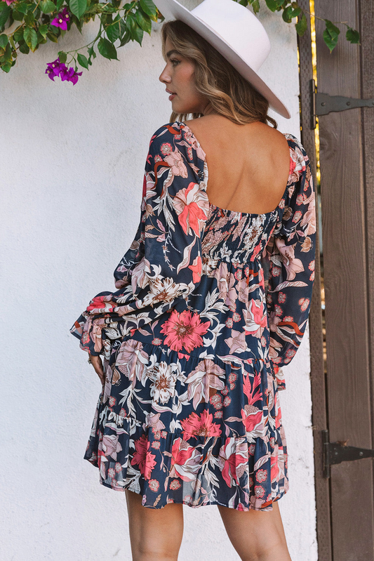 Tessa Floral Tiered Long Puff Sleeve Mini Dress