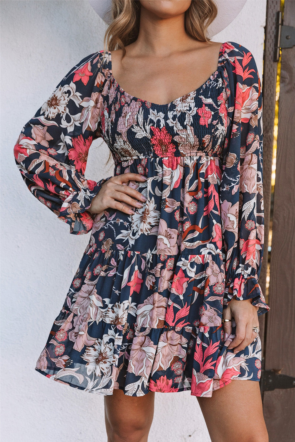 Tessa Floral Tiered Long Puff Sleeve Mini Dress