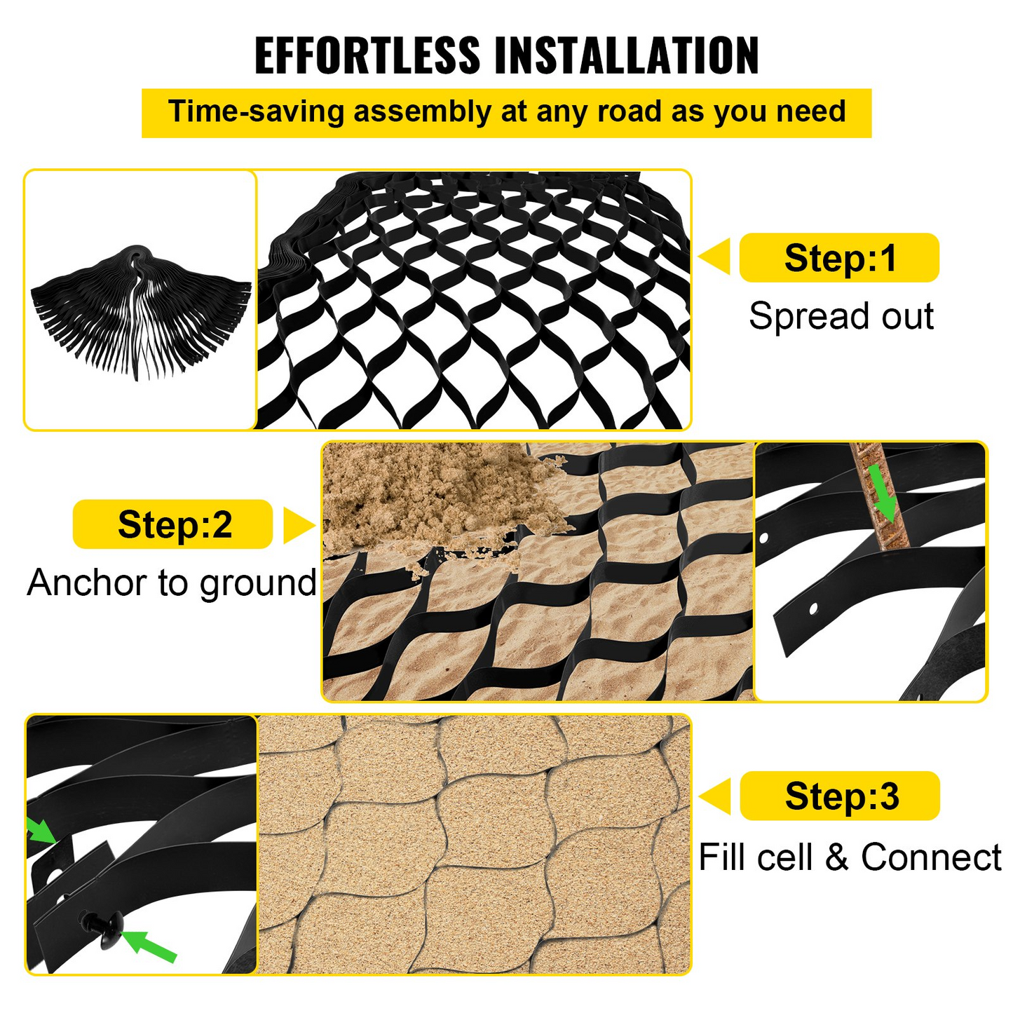 VEVOR Ground Grid, 1885 lbs per Sq Ft Load Geo Grid, 2" Depth Permeable Stabilization System for DIY Patio, Walkway, Shed Base, Light Vehicle Driveway, Parking Lot, Grass, and Gravel