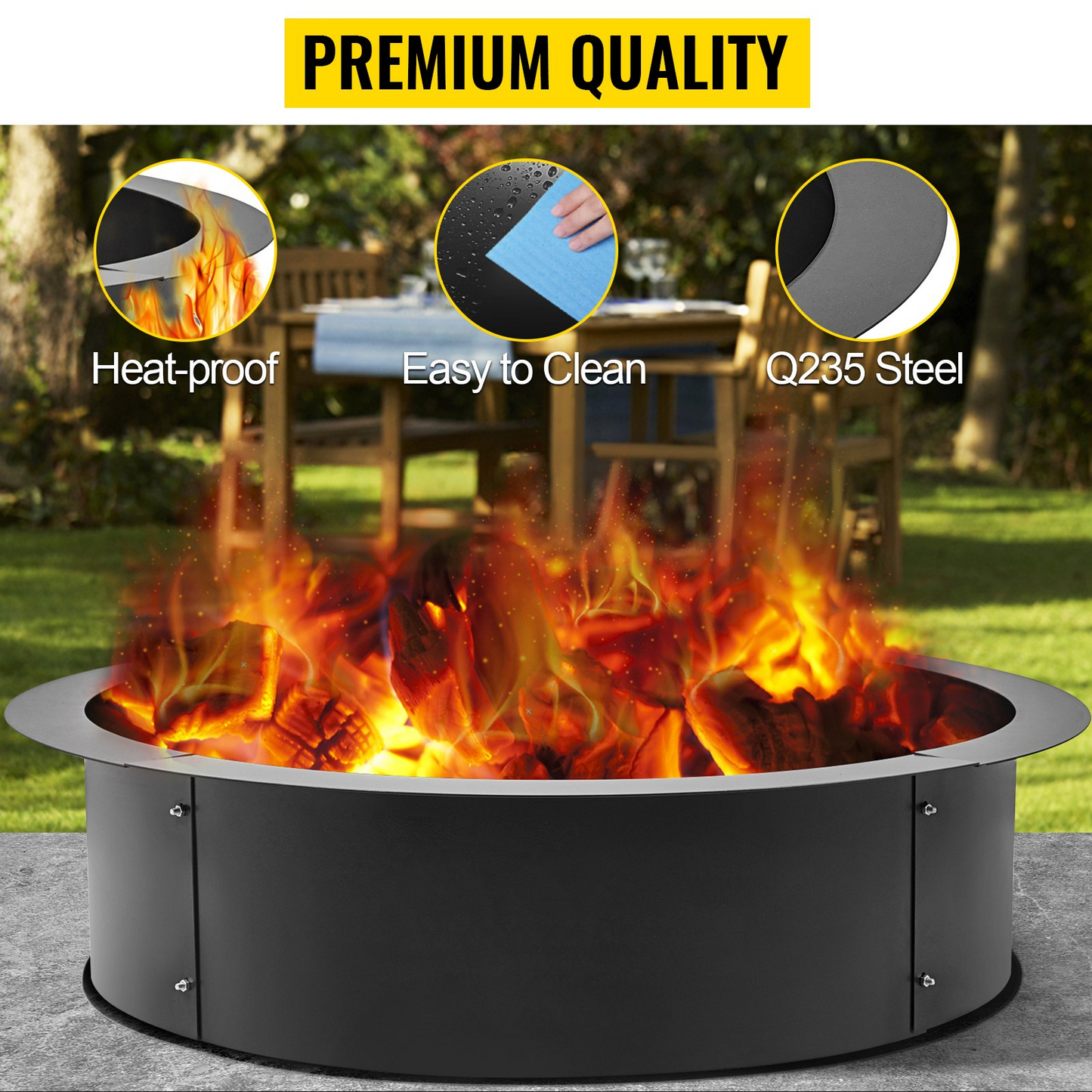 VEVOR Fire Pit Ring 42-Inch Outer/36-Inch Inner Diameter, Fire Pit Insert 3.0mm Thick Heavy Duty Solid Steel, Fire Pit Liner DIY Campfire Ring Above or In-Ground for Outdoor