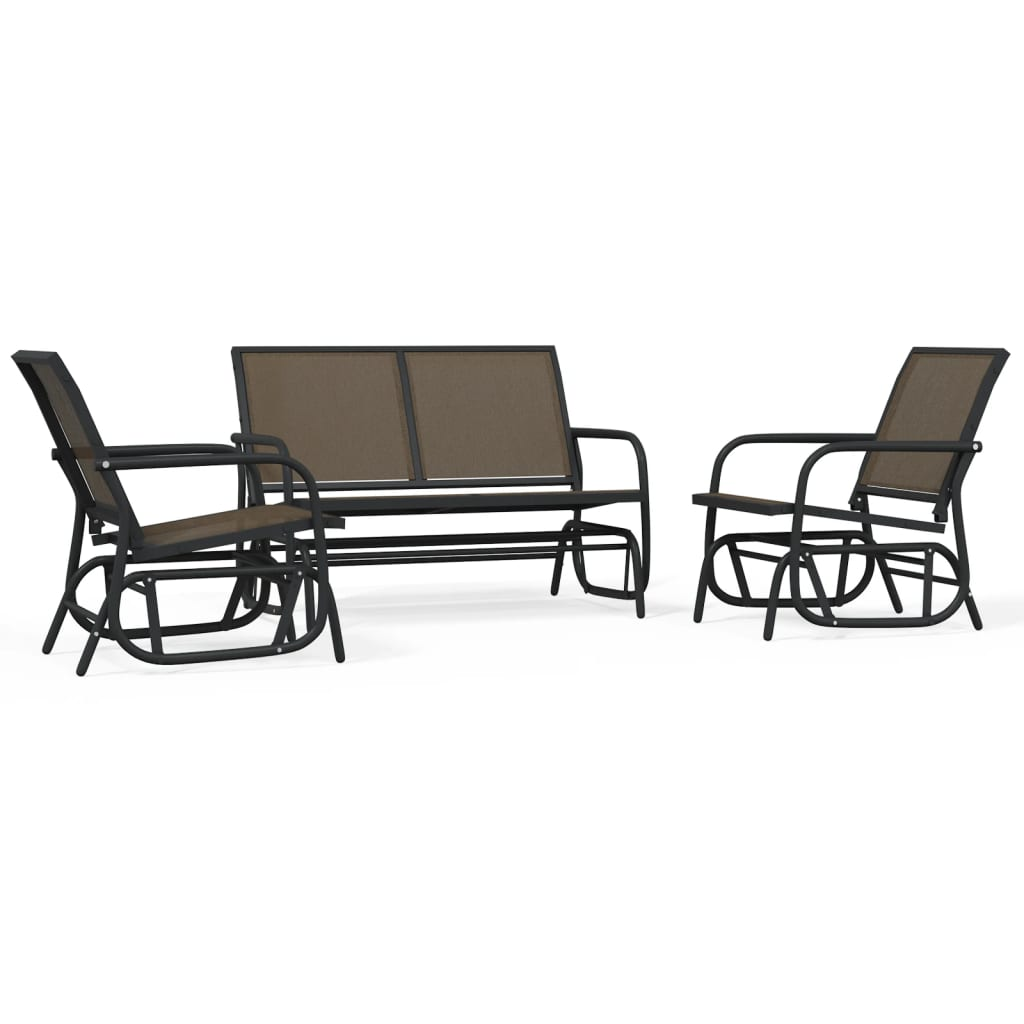 vidaXL 3 Piece Garden Glider Lounge Set Brown Textilene and Steel