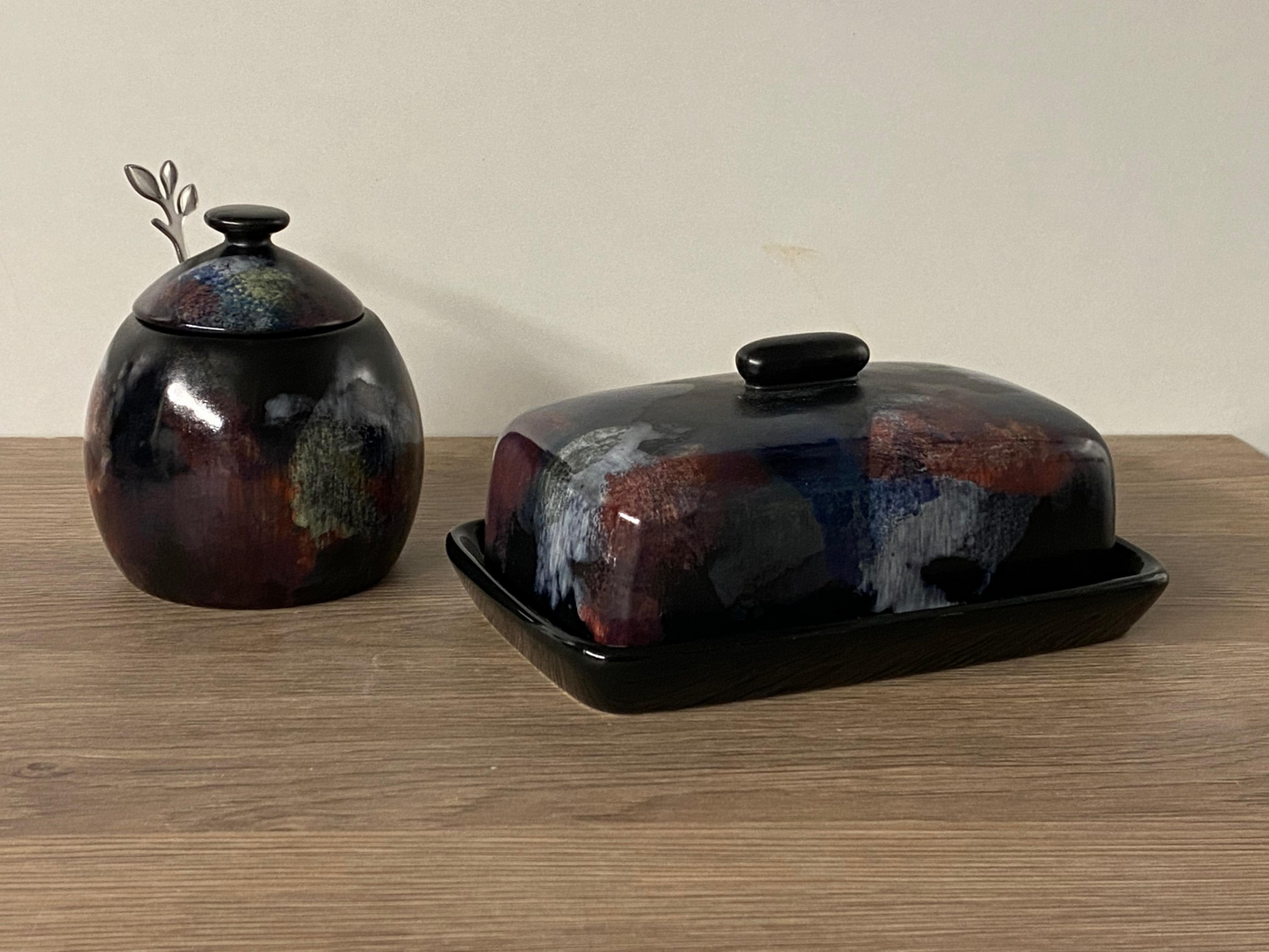 Butter Dish and Sugar Bowl Set - Abstract Glaze