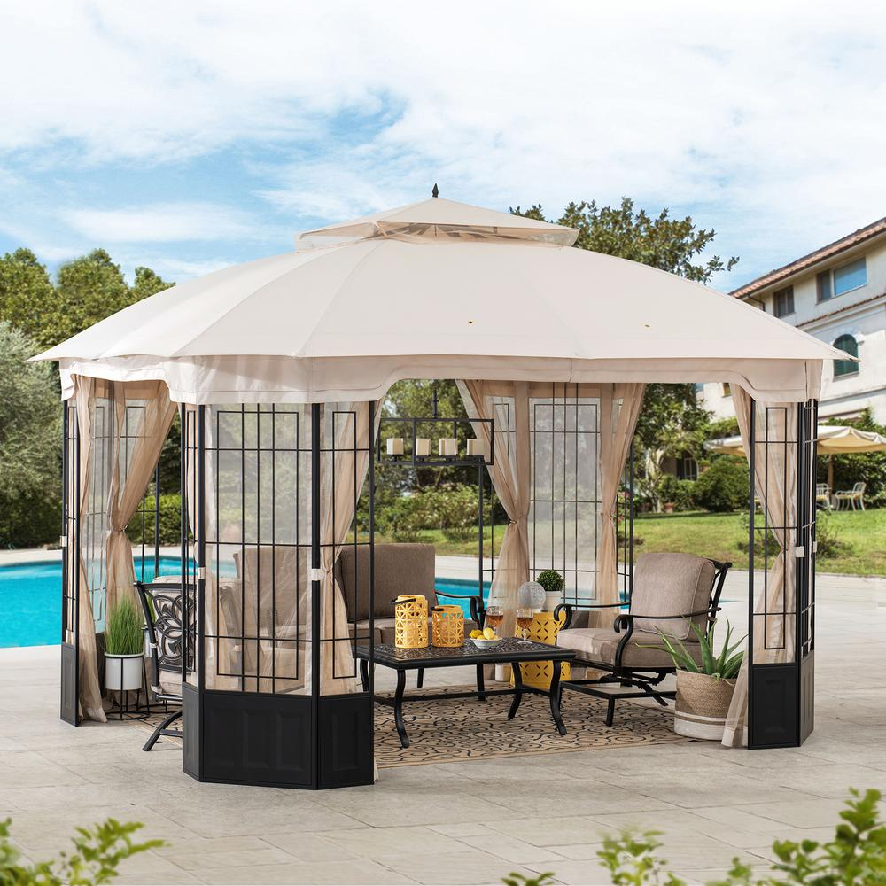 Sunjoy Patio Steel Frame 11 x 13ft 2 Tier Soft Top Octagon Gazebo