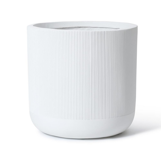 14.8-Inch Round White Stripes MgO Planter