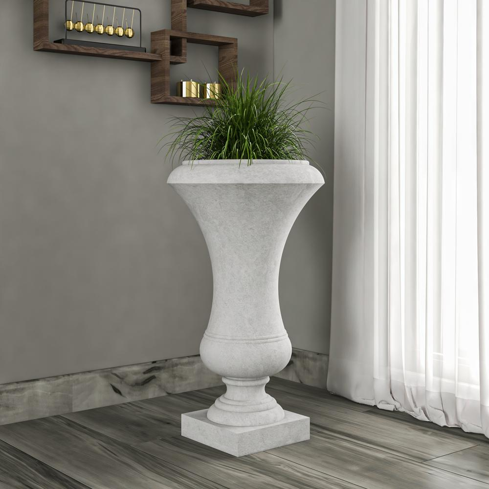 Daisy Series Poly Fiber Stone Planter in White, 14 Dia, 24.8 High