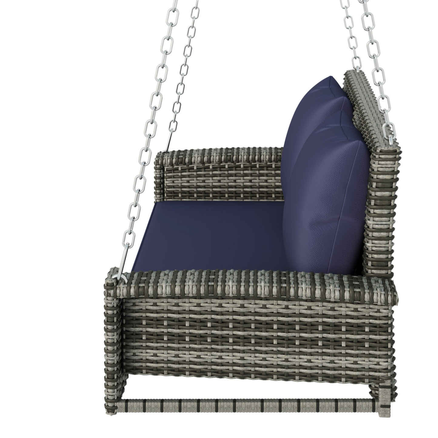 2-Person Wicker Hanging Porch Swing with Chains (Gray Wicker, Blue Cushion)